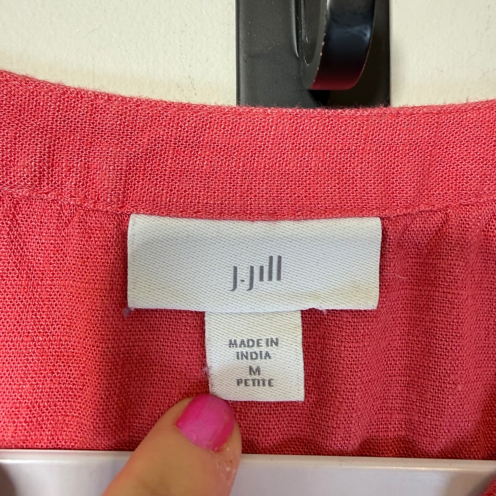 J. Jill Shirt Dress Women M Petite Coral Pink Excellent Linen Button Smocked - Picture 3 of 7